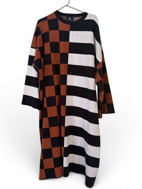 Dressed in Lala checkered and striped sweater dress